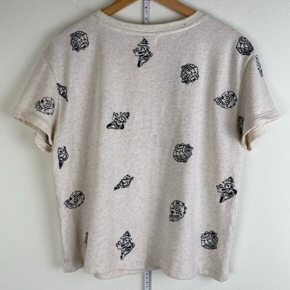 Maeve Embroidered Shell Top Size S Beige Short Sleeve Sweatshirt Anthropologie - Picture 8 of 12